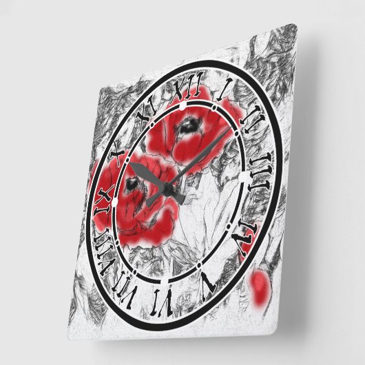 Rote Pfeffer, handgezeichnet, Blume, Blüten Quadratische Wanduhr (Winkel)
