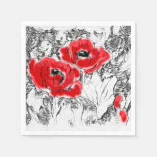 Rote Pfeffer, handgezeichnet, Blume, Blüten Serviette
