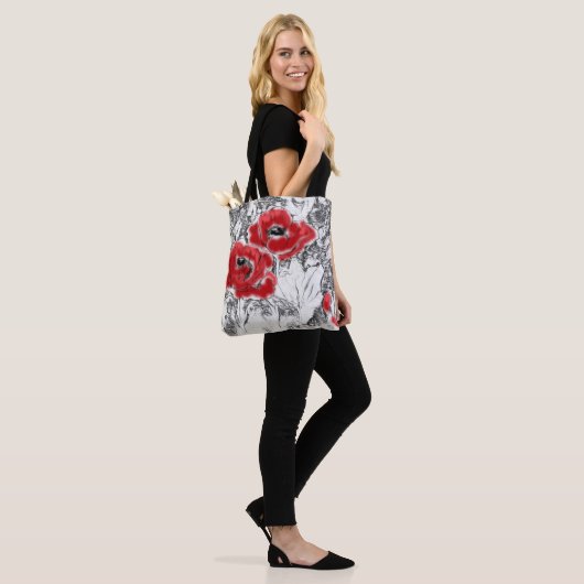 Rote Pfeffer, handgezeichnet, Blume, Blüten Tasche (Am Model)