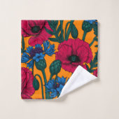 Rote Pfeffer und blaue Kornblumen auf Orange Badhandtuch Set (Waschlappen)