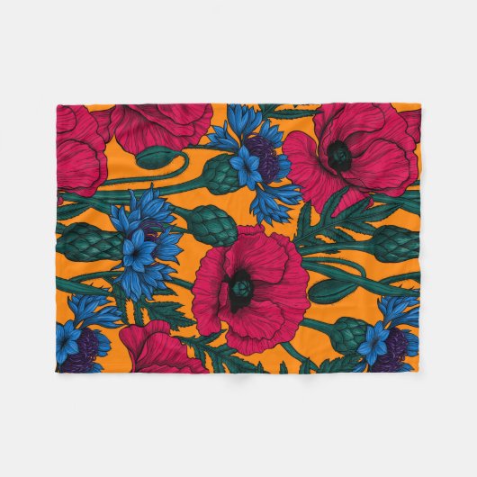 Rote Pfeffer und blaue Kornblumen auf Orange Fleecedecke (Vorderseite (Horizontal))