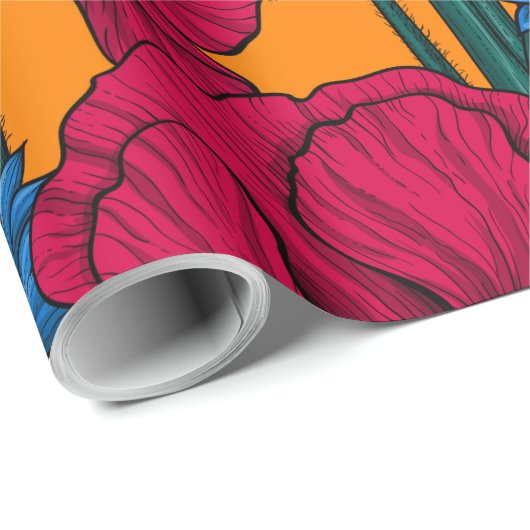 Rote Pfeffer und blaue Kornblumen auf Orange Geschenkpapier (Rolleneckpunkt)