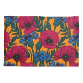 Rote Pfeffer und blaue Kornblumen auf Orange Kissenbezug (Rückseite)