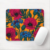Rote Pfeffer und blaue Kornblumen auf Orange Mousepad (Mit Mouse)