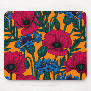 Rote Pfeffer und blaue Kornblumen auf Orange Mousepad