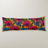 Rote Pfeffer und blaue Kornblumen auf Orange Seitenschläferkissen (Rückseite)