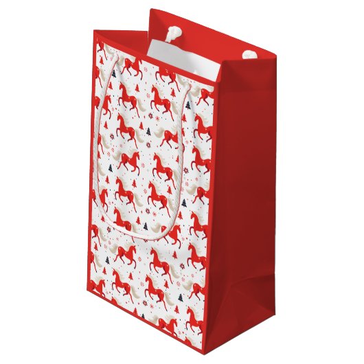 Rote Pferde Design Kleine Geschenktüte (Rückseite Schrägansicht)