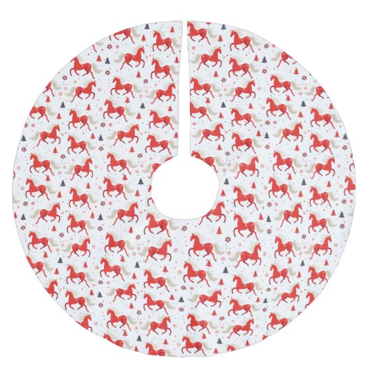 Rote Pferde Design Polyester Weihnachtsbaumdecke (Vorderseite)