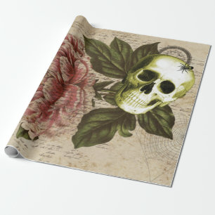 Rote Pfingstrose-Steampunk-Totenkopf-Ephemere Geschenkpapier