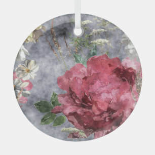 Rote Pfingstrose Wasserfarben Blumenmuster Ornament Aus Glas