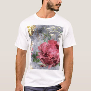 Rote Pfingstrose Wasserfarben Blumenmuster T-Shirt