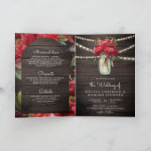 Rote Pfingstrosen-Blumen-Mason-Glas-QR-Code-Hochze Einladung (Innenseite)