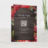 Rote Pfingstrosen-Blumen-Mason-Glas-QR-Code-Hochze Einladung (Rückseite)
