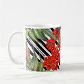 Rote Pfingstrosen-Rosen-Blumen Striped frohe Kaffeetasse (Links)