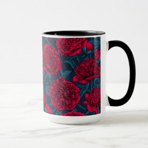 Rote Pfingstrosengarten auf dunkelblau Tasse