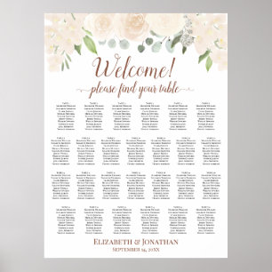 Röte Pfirsich Blumen 26 Tisch Hochzeit Sitzordnung Poster