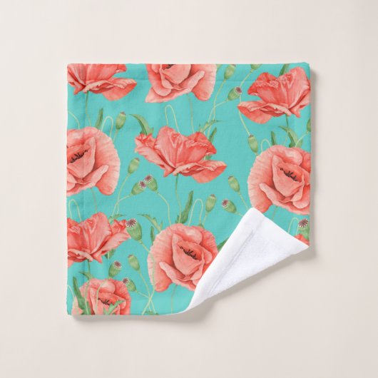 Rote Pflaumen Aquamarine Aquarellfarben Badhandtuch Set (Waschlappen)