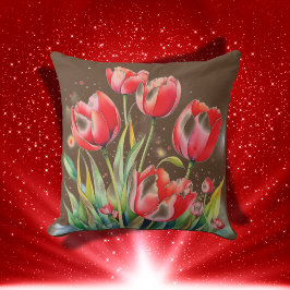 Rote Pflaumen auf braunem Hintergrund | Kissen