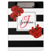 Rote Pflaumen auf schwarz-weiß gestreiftem Hinterg Klemmbrett (Vorderseite)