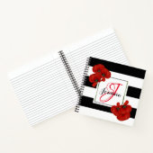 Rote Pflaumen auf schwarz-weiß gestreiftem Hinterg Notizblock (Innenseite)