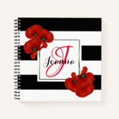 Rote Pflaumen auf schwarz-weiß gestreiftem Hinterg Notizblock (Vorderseite)