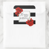 Rote Pflaumen auf schwarz-weiß gestreiftem Hinterg Quadratischer Aufkleber (Tasche)