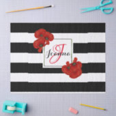 Rote Pflaumen auf schwarz-weiß gestreiftem Hinterg Seidenpapier (Basteln)