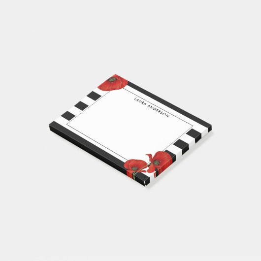 Rote Pflaumen auf schwarzen und weißen Streifen Post-it Klebezettel (angewinkelt)