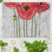 Rote Pflaumen auf Whimsical Gray Floral Geschirrtuch (Gefaltet)