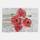 Rote Pflaumen auf Whimsical Gray Floral Geschirrtuch (Horizontal)