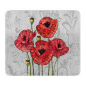 Rote Pflaumen auf Whimsical Gray Floral Schneidebrett (Vorderseite)