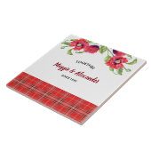 Rote Pflaumen Blumenmuster Tartan Muster Fliese (Seite)