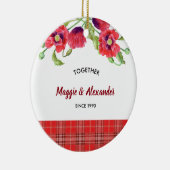 Rote Pflaumen Blumenmuster Tartan Muster Keramik Ornament (Rechts)