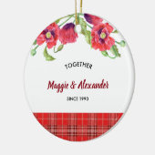 Rote Pflaumen Blumenmuster Tartan Muster Keramik Ornament (Links)