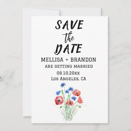 Rote Pflaumen Cornblumen Blumen Rustikale Hochzeit Einladung (Vorderseite)