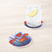 Rote Pflaumen im blauen Gras Getränkeuntersetzer (Seite)