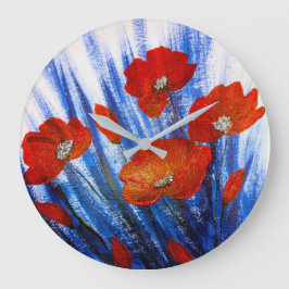 Rote Pflaumen im blauen Gras Große Wanduhr