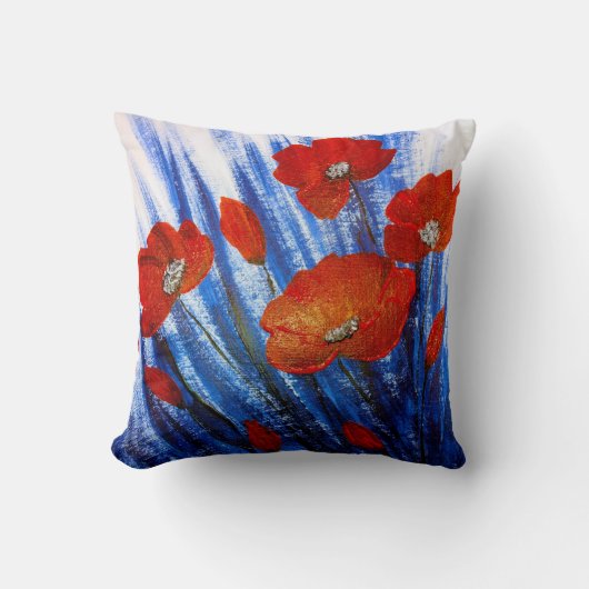 Rote Pflaumen im blauen Gras Kissen (Vorderseite)