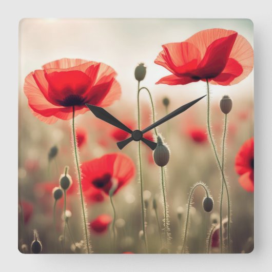 Rote Pflaumen in einem Feld Quadratische Wanduhr (Vorderseite)