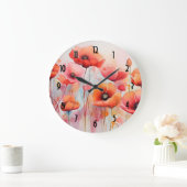 Rote Pflaumen in einem Wasserfeld Große Wanduhr (Zuhause)