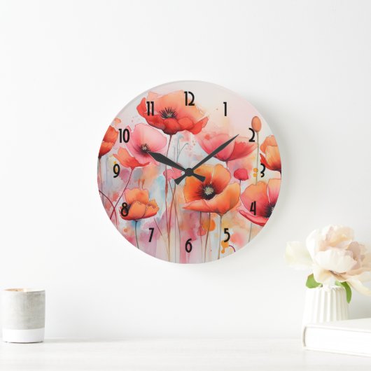 Rote Pflaumen in einem Wasserfeld Große Wanduhr (Zuhause)