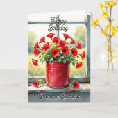 Rote Pflaumen in einer Kaffeetasse Personalisiert Karte (Gelbe Blume)