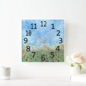 Rote Pflaumen in Feldfarbenlackieruhren Quadratische Wanduhr (Zuhause)