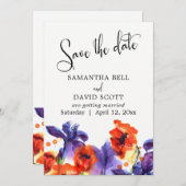 Rote Pflaumen, Lila Iris Wasserfarbe Save the Date (Vorne/Hinten)