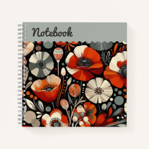Rote Pflaumen mit Aschegrauakzenten - Bold Floral Notizblock