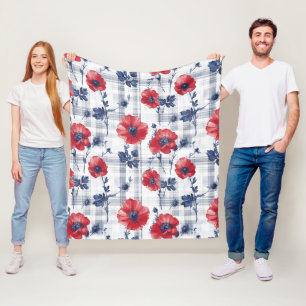 Rote Pflaumen mit blauen Blätter auf blau kariert Fleecedecke