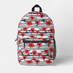 Rote Pflaumen mit blauen Blätter und gestreiftes M Bedruckter Rucksack