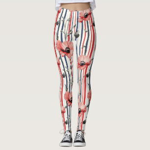 Rote Pflaumen mit blauen Blätter und Streifenmuste Leggings