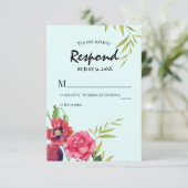 Rote Pflaumen mit Wasserfarbe Rosa Streifen Hochze RSVP Karte (Stehend Vorderseite)