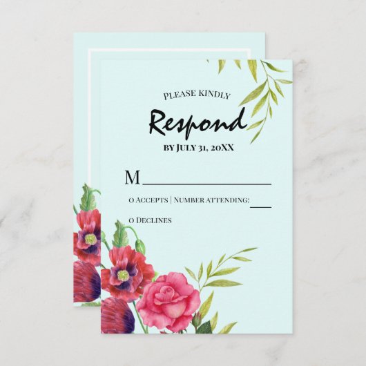 Rote Pflaumen mit Wasserfarbe Rosa Streifen Hochze RSVP Karte (Vorne/Hinten)